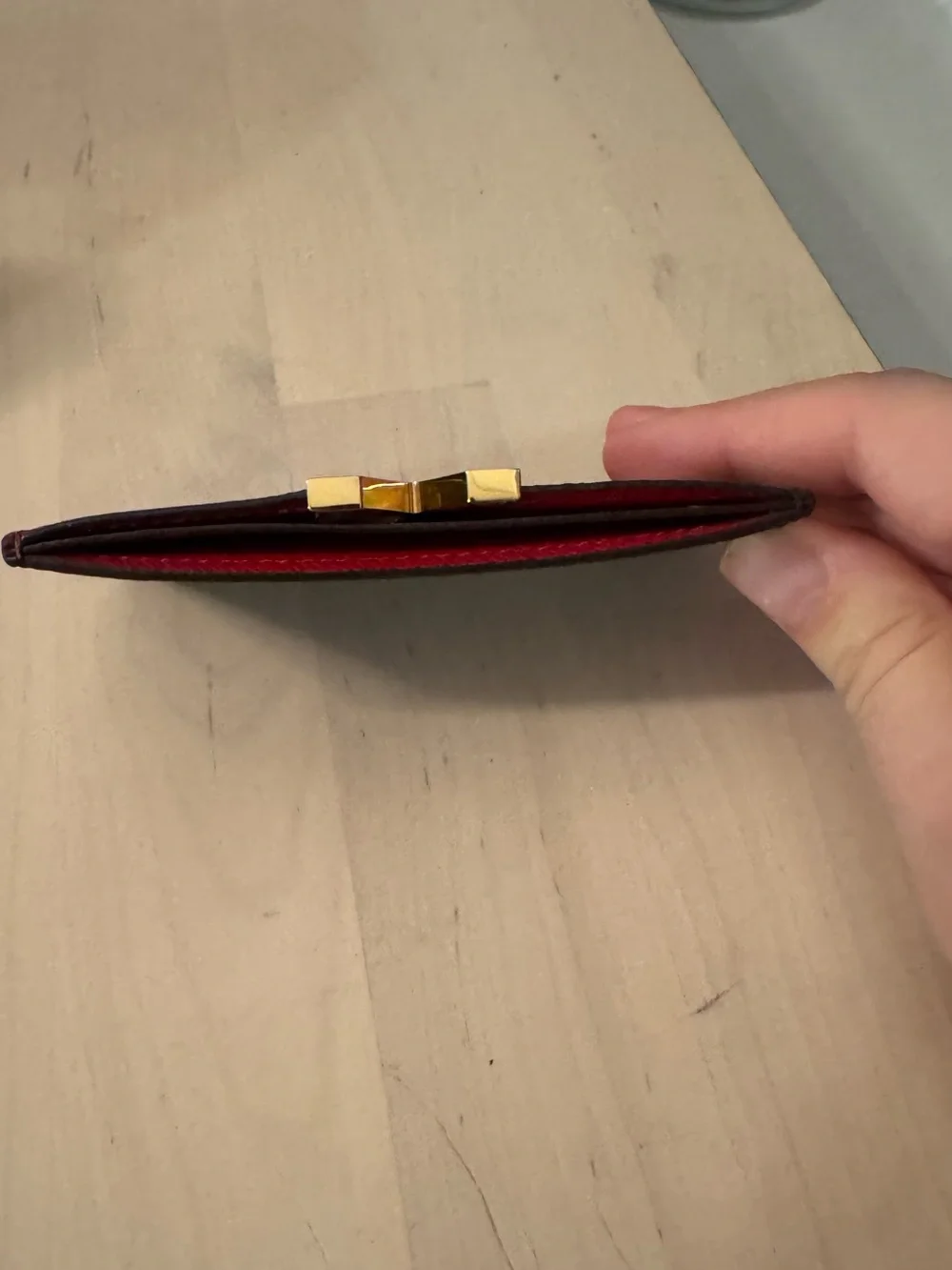 Louis Vuitton Brown Monogram & Red Leather Card Holder
